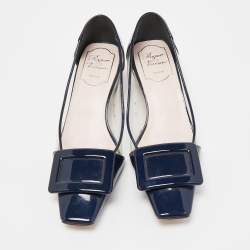 Pre Owned Roger Vivier Navy Blue Patent Leather and PVC Belle Vivier Pumps Size 34.5
