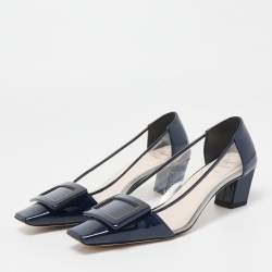 Pre Owned Roger Vivier Navy Blue Patent Leather and PVC Belle Vivier Pumps Size 34.5