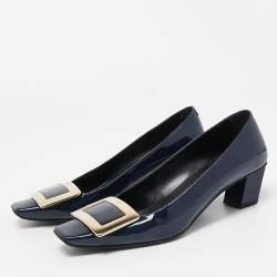 Roger Vivier Navy Blue Patent Leather Belle Vivier Pumps Size 35