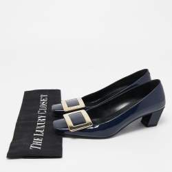 Roger Vivier Navy Blue Patent Leather Belle Vivier Pumps Size 35