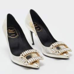 Pre Owned Roger Vivier Gold Leather Metallic Trompette Pumps Size 36