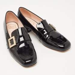 Pre Owned Roger Vivier Black Patent Leather Buckle Detail Square Cap Toe Pumps Size 40