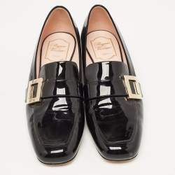 Pre Owned Roger Vivier Black Patent Leather Buckle Detail Square Cap Toe Pumps Size 40