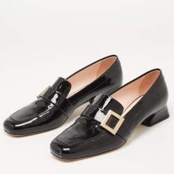 Pre Owned Roger Vivier Black Patent Leather Buckle Detail Square Cap Toe Pumps Size 40