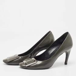 Pre Owned Roger Vivier Olive Green Patent Leather Trompette Pumps Size 38