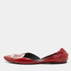 Roger Vivier Red Patent Leather D'Orsay Pointed Toe Ballet Flats Size 40.5