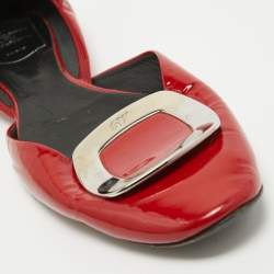 Roger Vivier Red Patent Leather D'Orsay Pointed Toe Ballet Flats Size 40.5