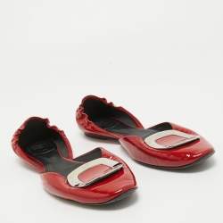 Roger Vivier Red Patent Leather D'Orsay Pointed Toe Ballet Flats Size 40.5