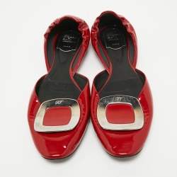 Roger Vivier Red Patent Leather D'Orsay Pointed Toe Ballet Flats Size 40.5