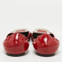 Roger Vivier Red Patent Leather D'Orsay Pointed Toe Ballet Flats Size 40.5