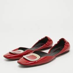 Roger Vivier Red Patent Leather D'Orsay Pointed Toe Ballet Flats Size 40.5