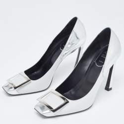 Pre Owned Roger Vivier Grey/Silver Leather Trompette Pumps Size 38