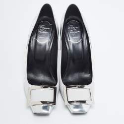 Pre Owned Roger Vivier Grey/Silver Leather Trompette Pumps Size 38