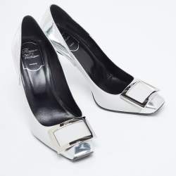Pre Owned Roger Vivier Grey/Silver Leather Trompette Pumps Size 38
