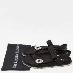 Roger Vivier Black Fabric Crystal Embellished Buckle Trekky Viv'  Flat Sandals Size 40