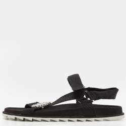 Roger Vivier Black Fabric Crystal Embellished Buckle Trekky Viv'  Flat Sandals Size 40