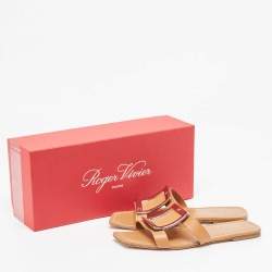 Roger Vivier Brown Leather Flat Slides Size 36.5 