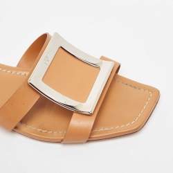 Roger Vivier Brown Leather Flat Slides Size 36.5 