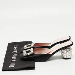 Pre Owned Roger Vivier Black Satin Crystal Embellished Mules Size 37.5