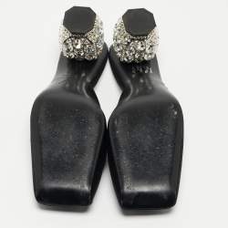 Pre Owned Roger Vivier Black Satin Crystal Embellished Mules Size 37.5