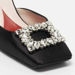 Pre Owned Roger Vivier Black Satin Crystal Embellished Mules Size 37.5