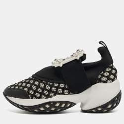 Roger Vivier Black/White Mesh and Neoprene Viv Run Strass Sneakers Size 35