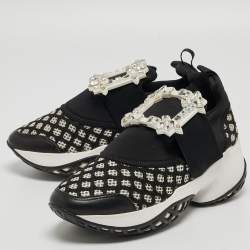 Roger Vivier Black/White Mesh and Neoprene Viv Run Strass Sneakers Size 35