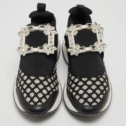 Roger Vivier Black/White Mesh and Neoprene Viv Run Strass Sneakers Size 35