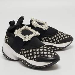 Roger Vivier Black/White Mesh and Neoprene Viv Run Strass Sneakers Size 35