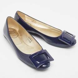 Roger Vivier Navy Blue Patent Leather Ballet Flats Size 35.5