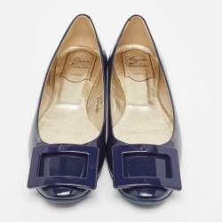 Roger Vivier Navy Blue Patent Leather Ballet Flats Size 35.5