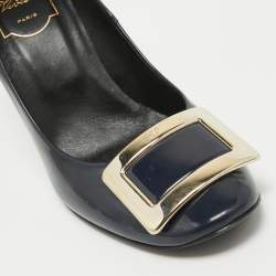 Pre Owned Roger Vivier Blue Patent Leather Belle Vivier Round Toe Pumps Size 38.5