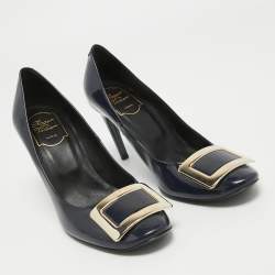 Pre Owned Roger Vivier Blue Patent Leather Belle Vivier Round Toe Pumps Size 38.5