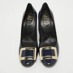 Pre Owned Roger Vivier Blue Patent Leather Belle Vivier Round Toe Pumps Size 38.5