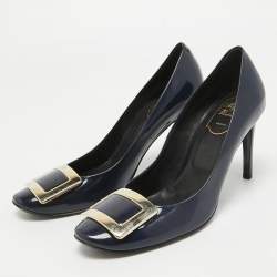 Pre Owned Roger Vivier Blue Patent Leather Belle Vivier Round Toe Pumps Size 38.5