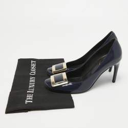 Pre Owned Roger Vivier Blue Patent Leather Belle Vivier Round Toe Pumps Size 38.5