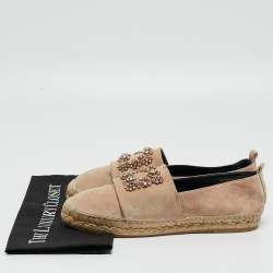 Pre Owned Roger Vivier Light Pink Suede Crystal Embellished Espadrille Flats Size 41