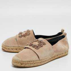 Pre Owned Roger Vivier Light Pink Suede Crystal Embellished Espadrille Flats Size 41