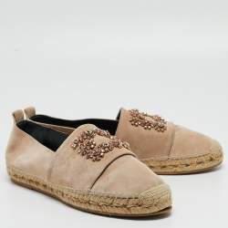 Pre Owned Roger Vivier Light Pink Suede Crystal Embellished Espadrille Flats Size 41