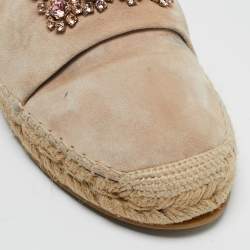 Pre Owned Roger Vivier Light Pink Suede Crystal Embellished Espadrille Flats Size 41