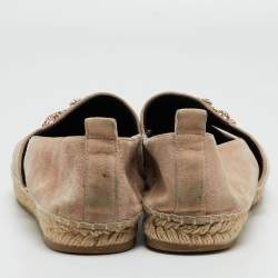Pre Owned Roger Vivier Light Pink Suede Crystal Embellished Espadrille Flats Size 41