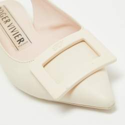 Pre Owned Roger Vivier Cream Leather Gommette Slingback Flat Sandals Size 37