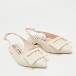 Pre Owned Roger Vivier Cream Leather Gommette Slingback Flat Sandals Size 37