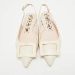 Pre Owned Roger Vivier Cream Leather Gommette Slingback Flat Sandals Size 37