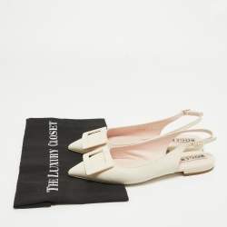 Pre Owned Roger Vivier Cream Leather Gommette Slingback Flat Sandals Size 37