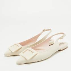 Pre Owned Roger Vivier Cream Leather Gommette Slingback Flat Sandals Size 37