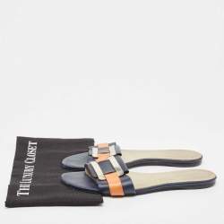 Pre Owned Roger Vivier Multicolor Leather Vivier Flat Slides Size 39