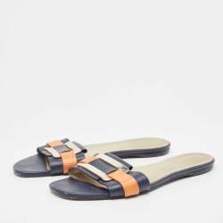 Pre Owned Roger Vivier Multicolor Leather Vivier Flat Slides Size 39