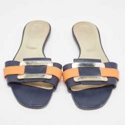 Pre Owned Roger Vivier Multicolor Leather Vivier Flat Slides Size 39