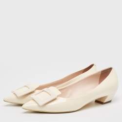 Pre Owned Roger Vivier Cream Patent Leather Gommettine Pumps Size 38